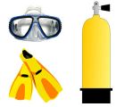 Goggles-flippers-Scuba-tank